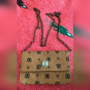Vintage Playboy Bunny Crossbody Bag with Metal Shoulder Strap Brown and Black